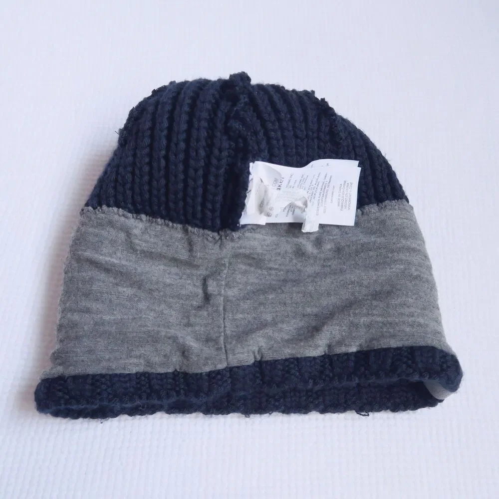ICEBREAKER Blue Zig Pom Beanie One Size Wool Blend Winter Hat Lined Outdoor